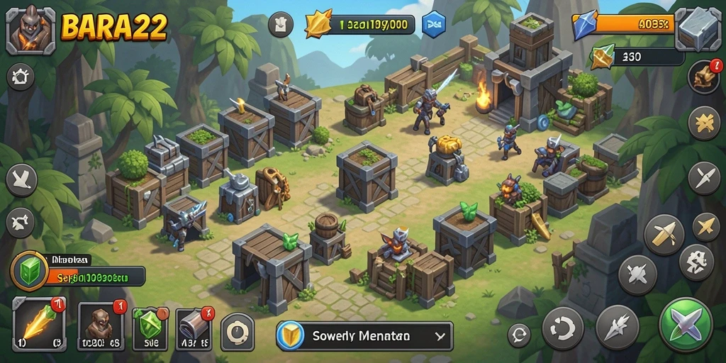 Tampilan gameplay menegangkan di BARA22 dengan menara yang siap menghadang musuh.
