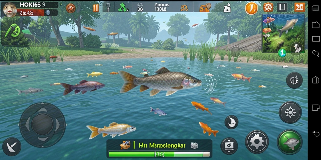 Gameplay HOKI65 menampilkan aktifitas memancing yang seru dan menarik.