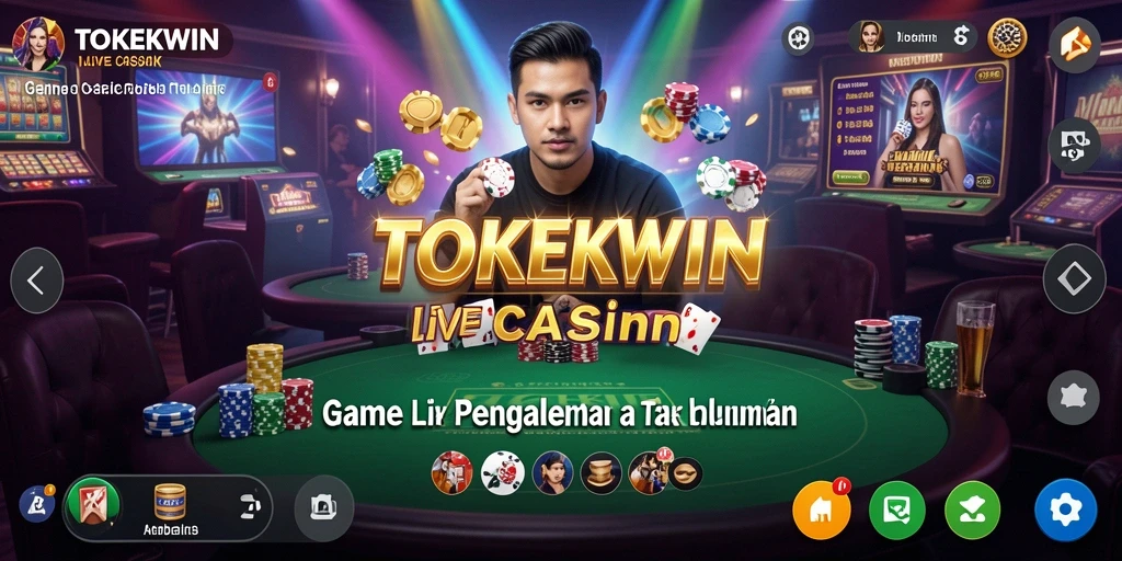 Screenshot gameplay TOKEKWIN menampilkan dealer langsung dan suasana kasino yang nyata.