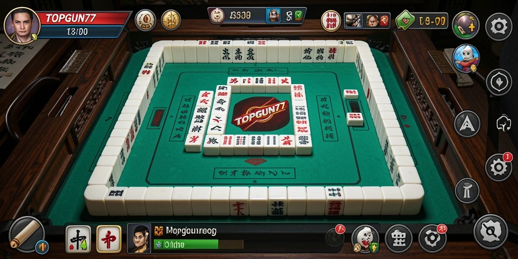 Screenshot gameplay TOPGUN77 menampilkan suasana seru bermain Mahjong.